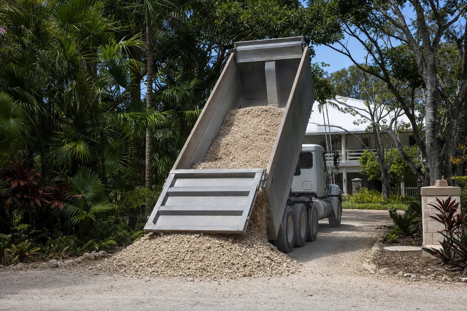 Freshly laid gravel driveway at a residential property
